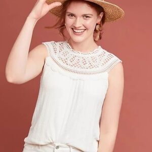 Anthropologie Meadow Rue White Knit Crochet Cotton Sleeveless Tank Top Small